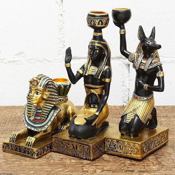 Vintage Egyptian Goddess Figurine Candle Holder Candlestick Home Desktop Decor Creative Resin Art Craft Office Table Decoration Y0107