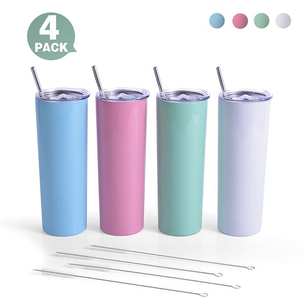 MURRICON 20oz Sublimation Skinny Tumbler (4 pack) Stainless Steel Double Wall Insulated Tumbler Cup travel coffee mug for gift 201204