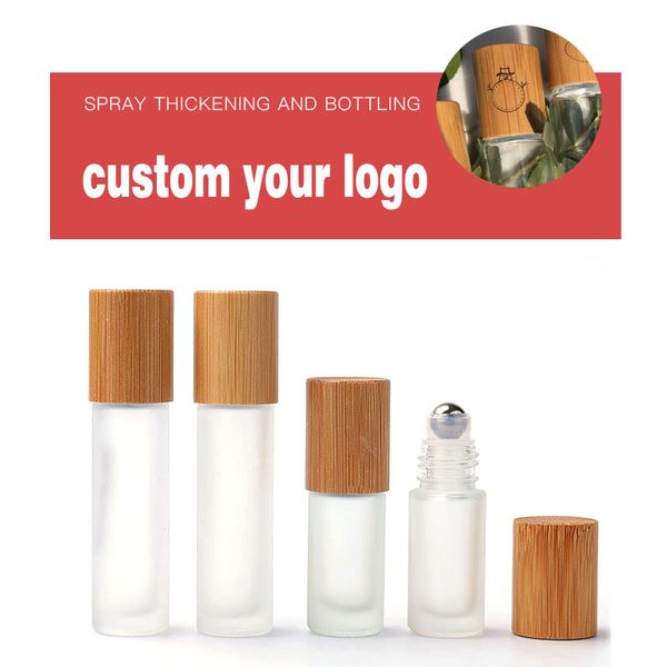 5 10 15ml Frosted clear Roll On Glass Bottle with Bamboo Cap 1-2 oz Roller Ball Perfume Essential Oil Bottles custom logo