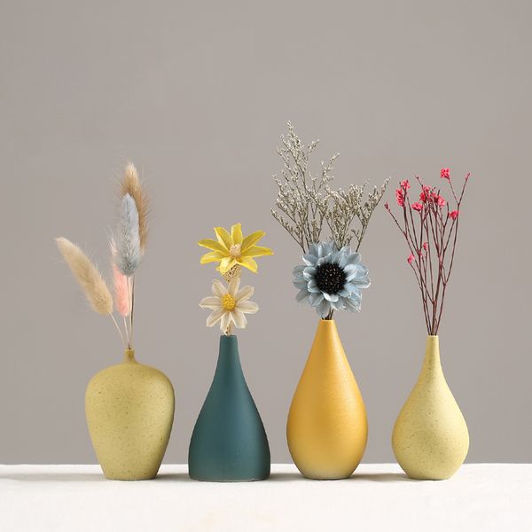 European Simple Ceramic vase yellow Porcelain vases small flower vase DIY Bottle wedding vases for table decorations home decor T200703