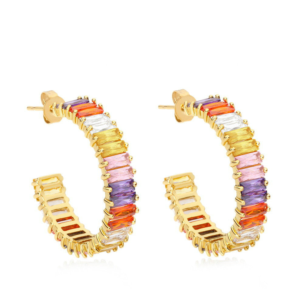 VAROLE Colorful Crystal Hoop Earrings For Women Gold Color Round Hoops Earings Fashion Jewelry Pendientes Mujer