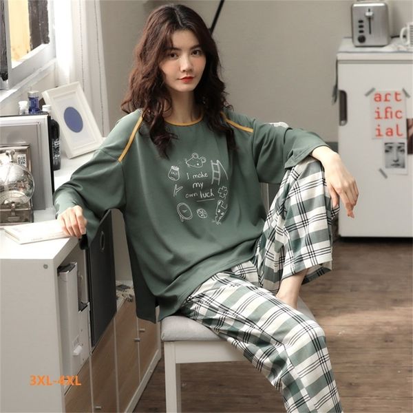 M to XXXL 4XL big size Women Home wear Lounge clothes Long Sleeve Pajamas Sets Cotton Sleepwear girls homewear housewear LJ200822