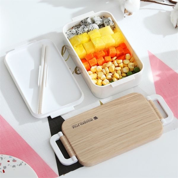 TUUTH Japanese Lunch Box Wooden Feeling Salad Bento Box Portable Microwave Food Container For School Office Camping 201209