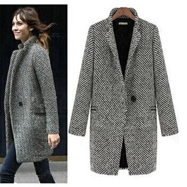 New Spring Autumn Women&#039;s Houndstooth Trench Coat Elegant Outerwear Coat for Women Turndown Collar Gray Trench Femme Winter 201028