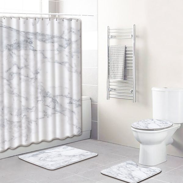 Bathroom Set 4PCS Marble Texture Non Slip Toilet Polyester Cover Mat Set Bathroom Shower Curtains decor rideau de douche 13Apr26 201030