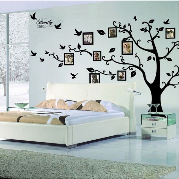 Large Black 3D DIY Photos Frame Trees PVC Wall Decals-Adhesive Family Wall Stickers Mural Art Home Decor Living Room Decorations Y200102