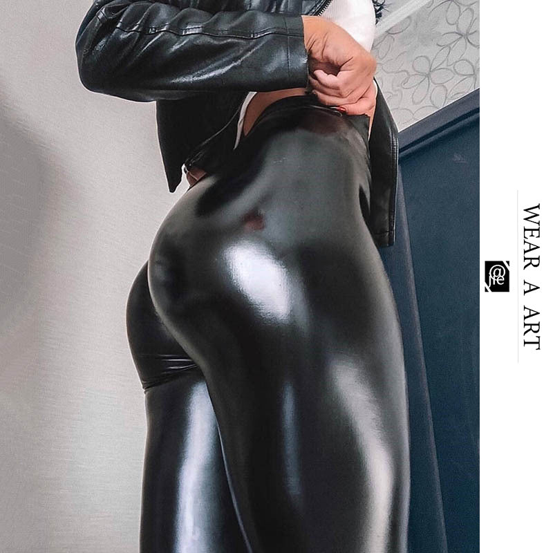 Female Soft PU Leather Pant Women Velvet Trouser Warm Stretch Skinny Trousers Pencil Leather Leggings Spring Autumn Winter Fashion Mature