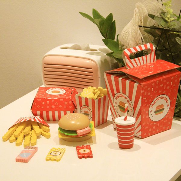 House Children&#039;s Toys Wooden Hamburger Chips Set Kitchen Game Boys Girls Gift Simulation Food And Play LJ201009