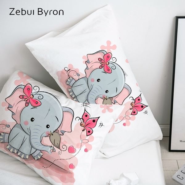 3D Cartoon Pillow Case Pillowcase Custom-50x70-50x75,Decorative Pillow Cover,Pink elephant Bedding for Kids-Baby-Child-Girl Y200103
