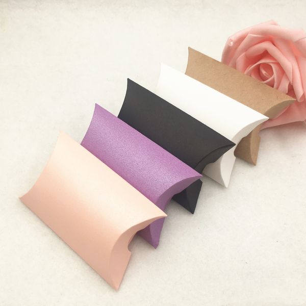 50pcs Multiple Colors Kraft Paper Boxes Pillow Candy Packing for Birthday Wedding Favors Baby Shower Cartoon Decoration Craft Box