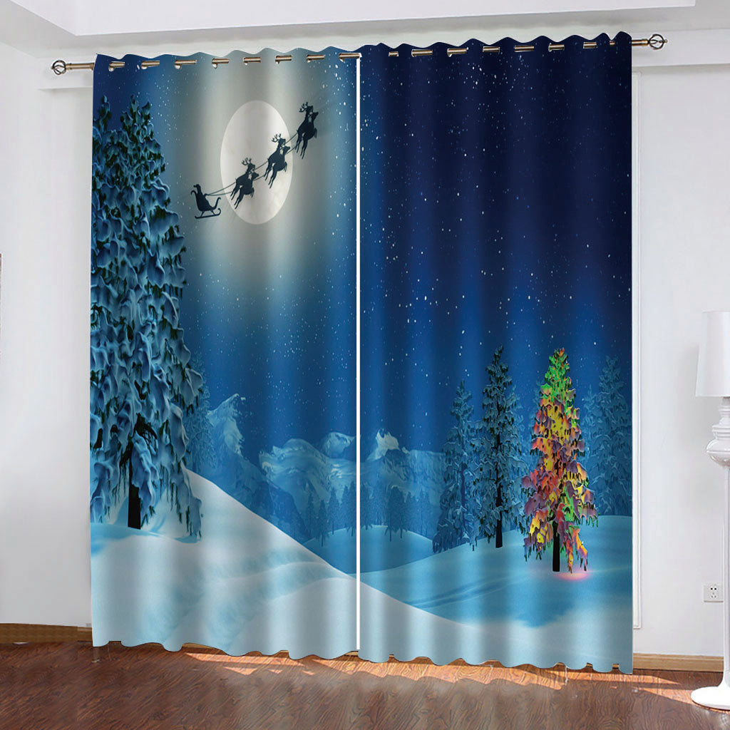 Custom blue christmas curtain 3D Window Curtains For Living Room Bedroom Customized size personality curtains