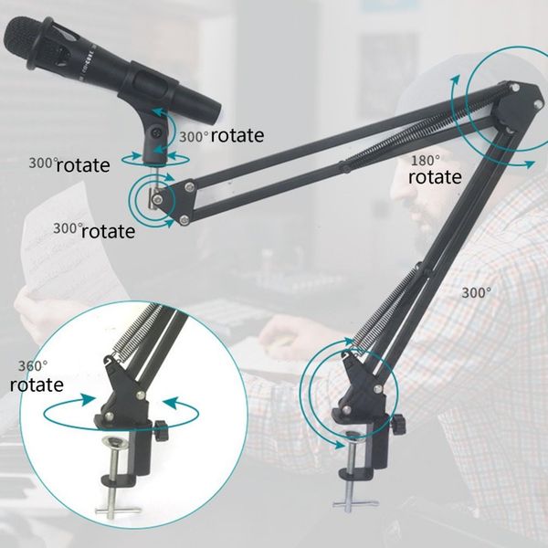 Microphone Holder Desk Mic Mount Boom Scissor Tabletop Adjustable Arm Stand