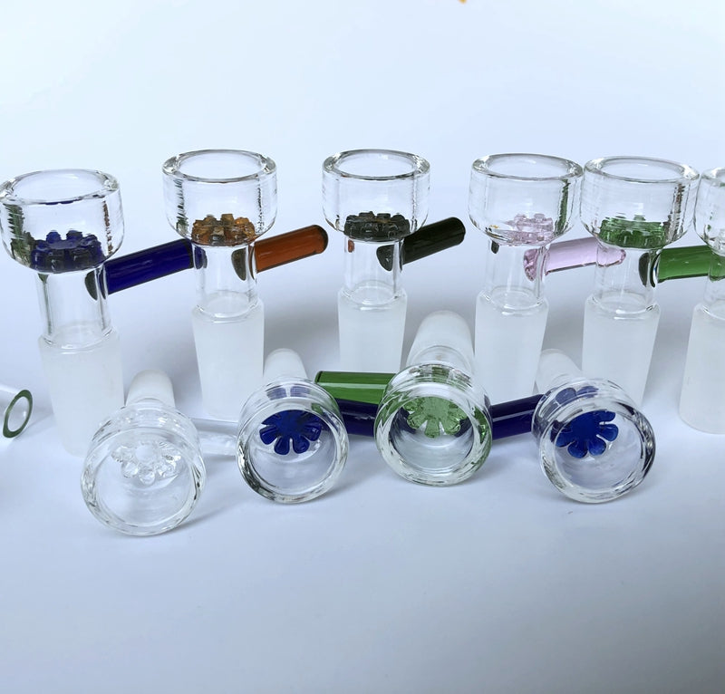 Herb slide glass bowls 10mm 14mm 18mm with flower snowflake filter bowl for Glass Bongs and Ash Catcher Glass smoking Bowl