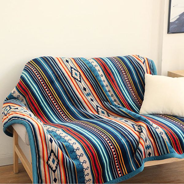 Super Soft Retro Flannel Fleece Sherpa Bohemian Couch Throw Blanket For Sofa Portable Car Travel Cover Blanket 210316