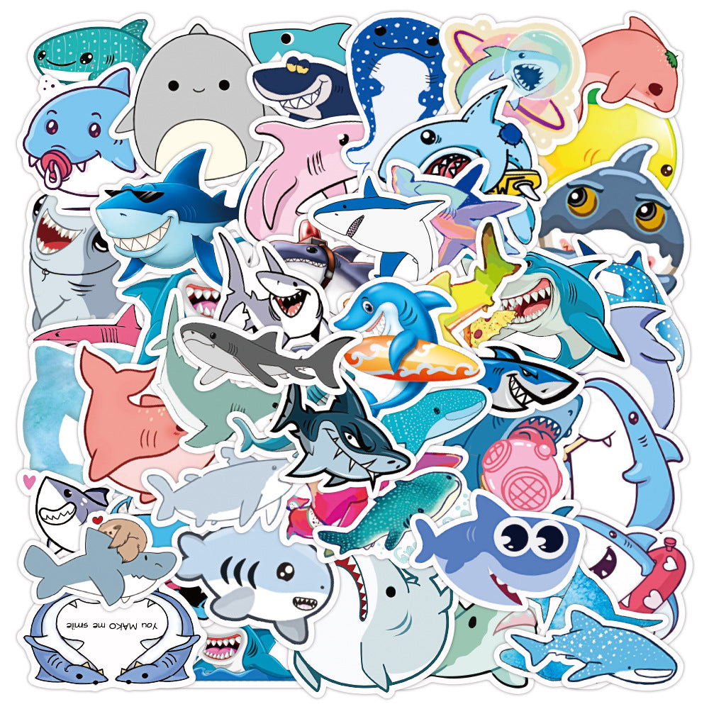3 Sets=150PCS Cute Shark Children Sticker Stationery Notebook Scooter Refrigerator Water Cup Sticker