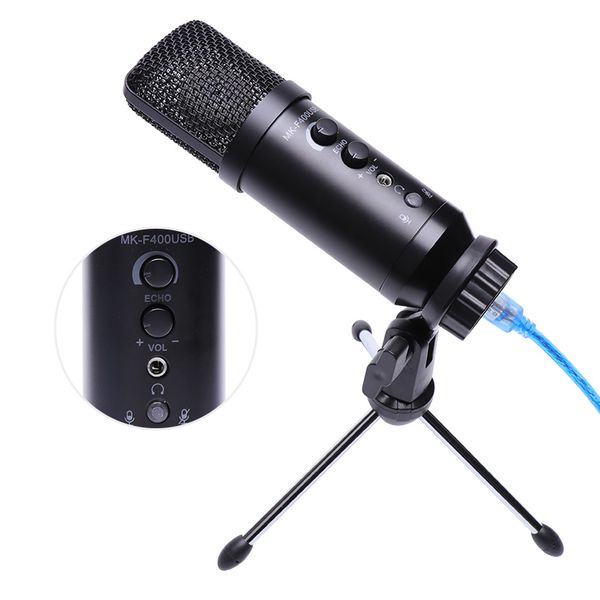 Multi-function USB Condenser Studio Professionnel Cardioid Microphone Karaoke Monitor Reverb with Tripod for Computer