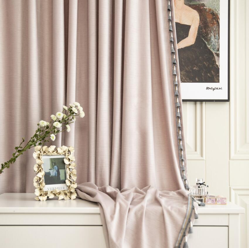 Velvet curtain light luxury style carving cross grain craft curtains finished customized dirty pink nude dogwood color