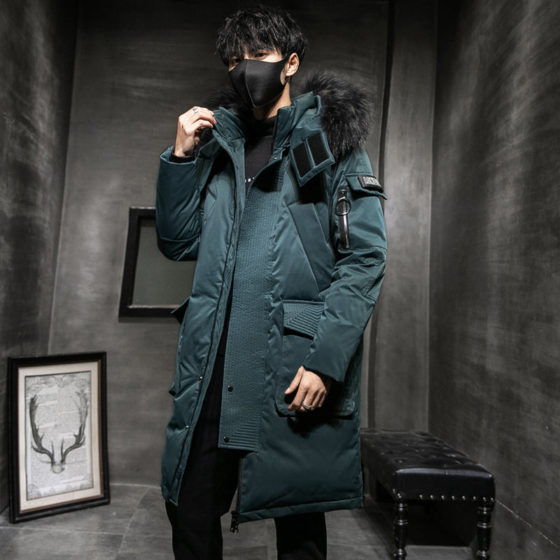 Ochre Brown New Over-The-Knee Long Down Jacket Han Edition Handsome Male Duck Down Park Youth Heavy Hair Coat Collar With Thick Winter Coat