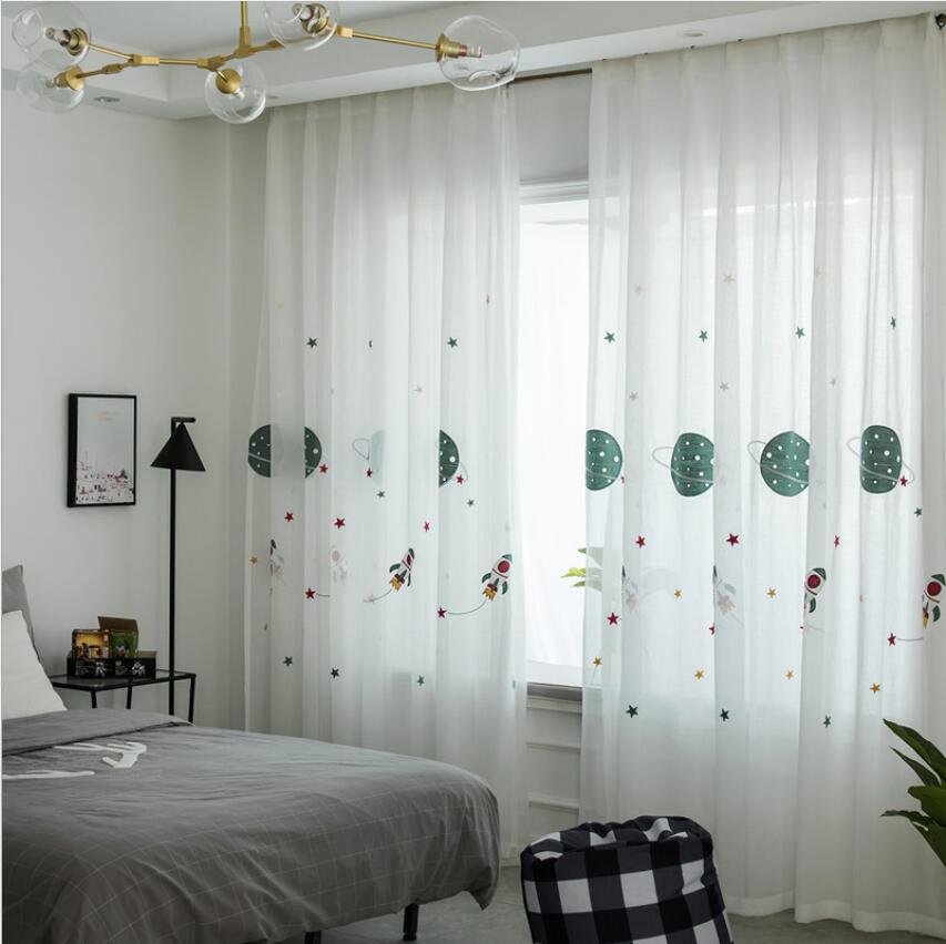 Sheer Curtains Cartoon children&#039;s boy&#039;s room curtain multicolor embroidered window screen