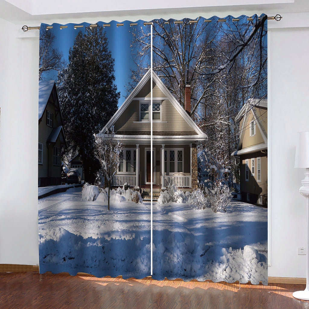 Luxury Blackout 3D Window Curtain For Living Room white snow scenery christmas curtains 3d curtain