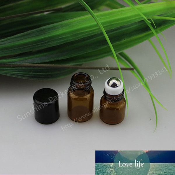 24pcs 1ml amber roll on roller bottles for essential oils roll-on refillable perfume bottle deodorant containers with black lid