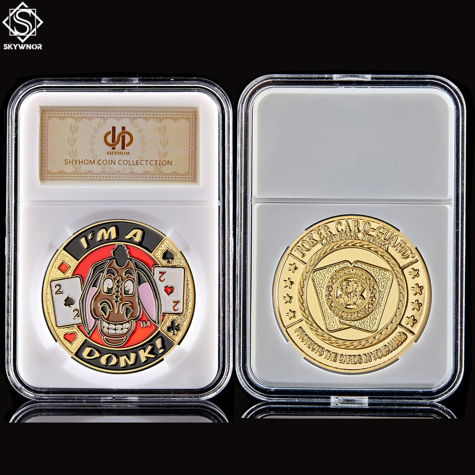 Craft Poker Chip Entertaining &quot;I&#039;m A Donk&quot; Casino Guard Token Gold Plated Collectible Coin W-PCCB Box