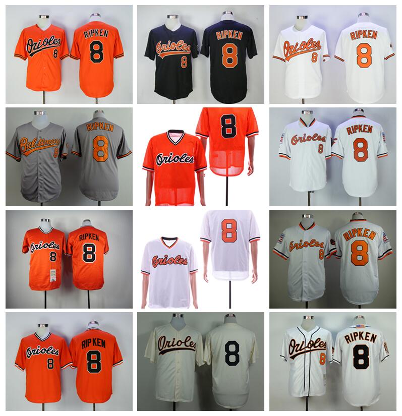 Retro Men 1954 1970 1982 1989 2001 Vintage 8 Cal Ripken Jr Baseball Jersey Flexbase Retire Cool Base Team Black Orange White Grey Pullover