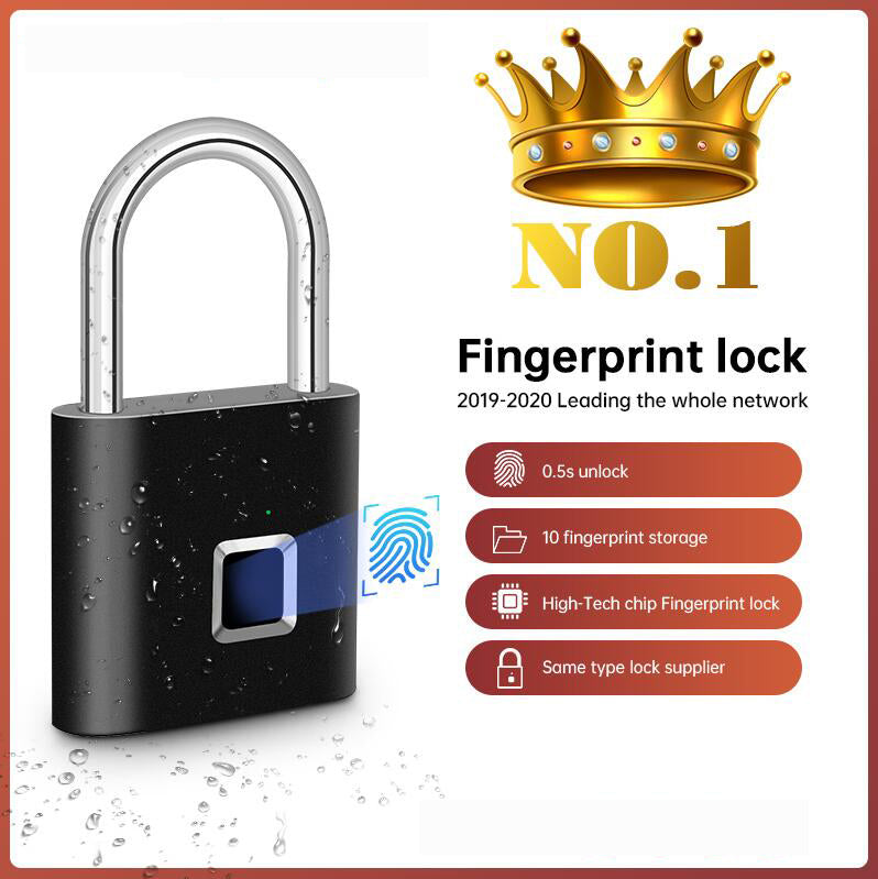 Keyless USB Rechargeable Door Lock Fingerprint Smart Padlock Quick Unlock Zinc alloy Metal Self Developing Chip