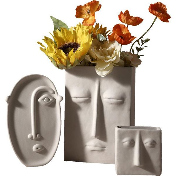 Nordic Ins Home Decor Ceramic Vase for Flowers Human Face Design Decoration Home Vase Creative Pot for Dried Flower Vase