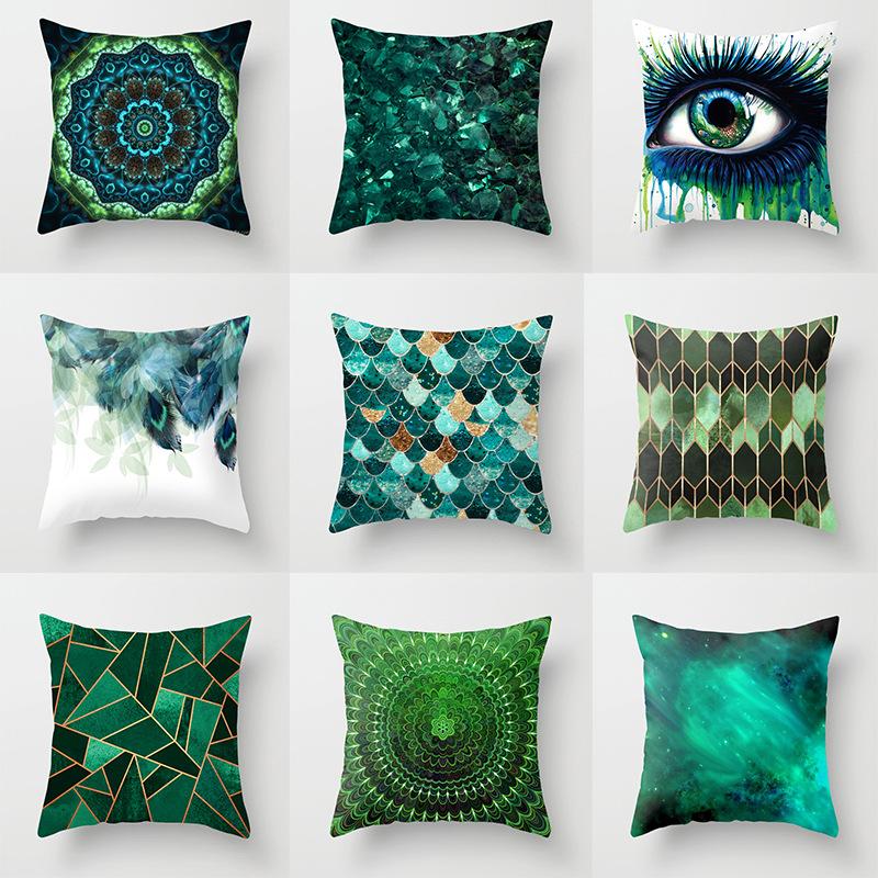45x45 Green Series Peach Skin Cushion Cover Eye Geometry Abstract Decorative Pillowcase for Sofa Bed Living Room Home Decoration