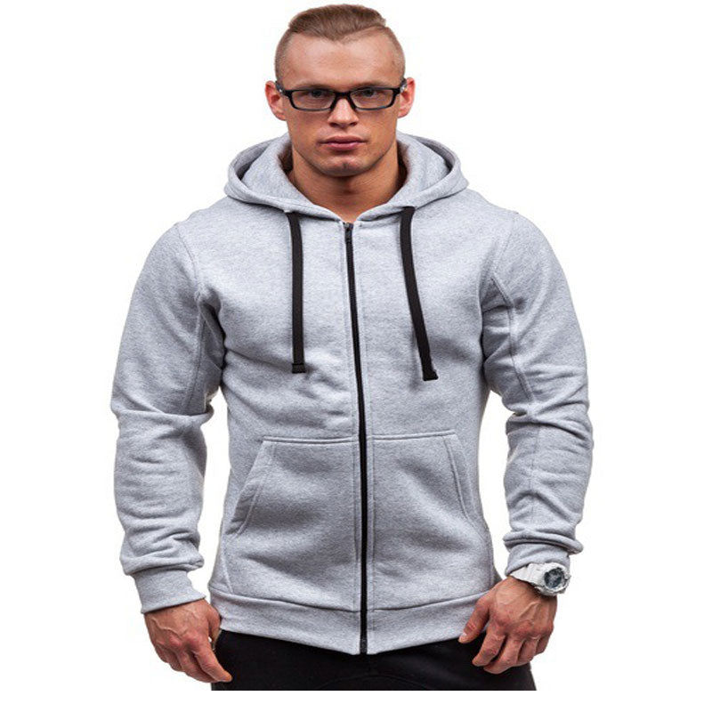 Men&#039;s zipper jacket youth loose hooded sweater new casual men&#039;s solid color sports sweater