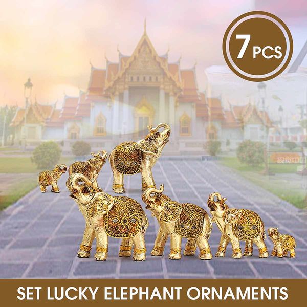 Mini Set Feng Shui Elegant Elephant Trunk Statue Lucky Wealth Figurine Crafts Ornaments Gift for Home Office Desktop Decoration 201210