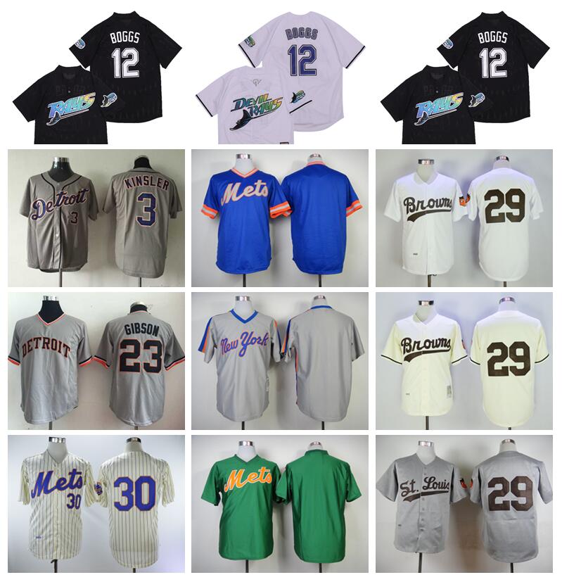 Vintage Baseball 12 Wade Boggs Jersey 3 Ian Kinsler 23 Cam Gibson 29 Satchel Paige 30 Ryder Ryan 1969 1983 1985 Retire