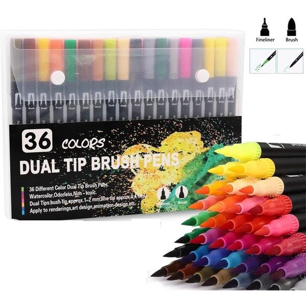 36 Coloring Pens Dual Brush Pens Felt Tip Pens Art Markers for Adult and Kids Coloring Books Calligraphy Drawing Note Taking 201212