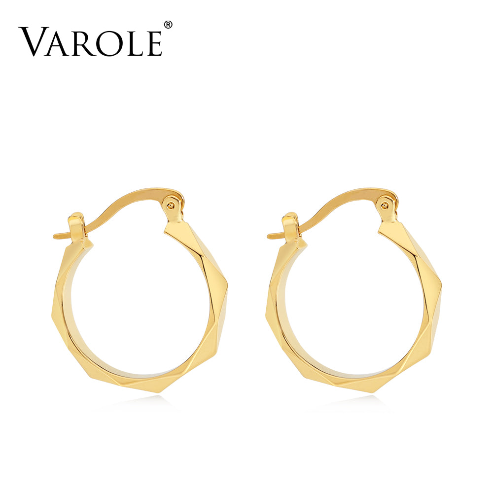 VAROLE Small Circle Hoop Earrings For Women Polyhedral Minimalist Statement Hoops Earings Fashion Jewelry Brincos