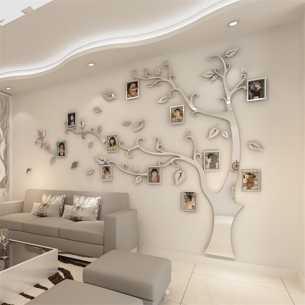 Wall Stickers Tree Photo Frame Sticker DIY Mirror Wall Decal Home Decoration Living Room Bedroom Poster TV Background Wall Decor 201212