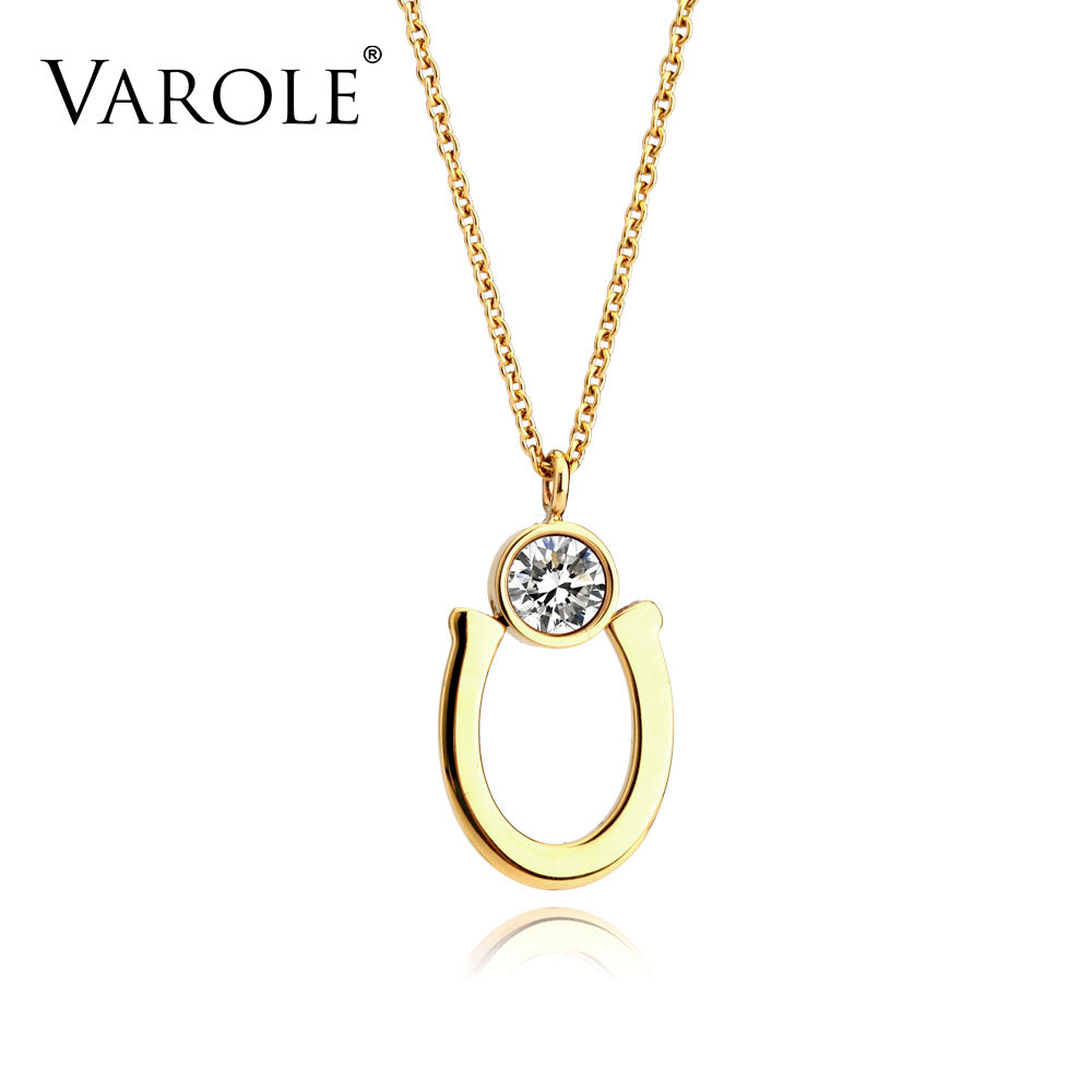 VAROLE 16in Clevis Crystal Necklace Gold Color Necklaces Pendants Stainless Steel Necklace Women Jewelry Choker Kolye Collier