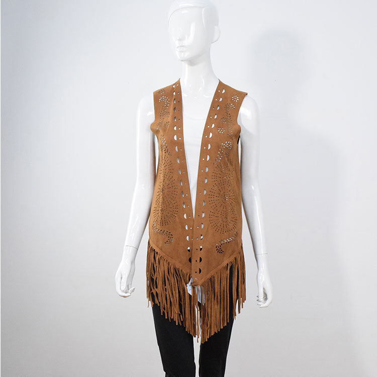 Women waistcoats tassel Vests clothes coat fashion Frayed Sweatshirt Fleece Shawl vest jacket Suede Outerwear casual tops streetwear Tassel