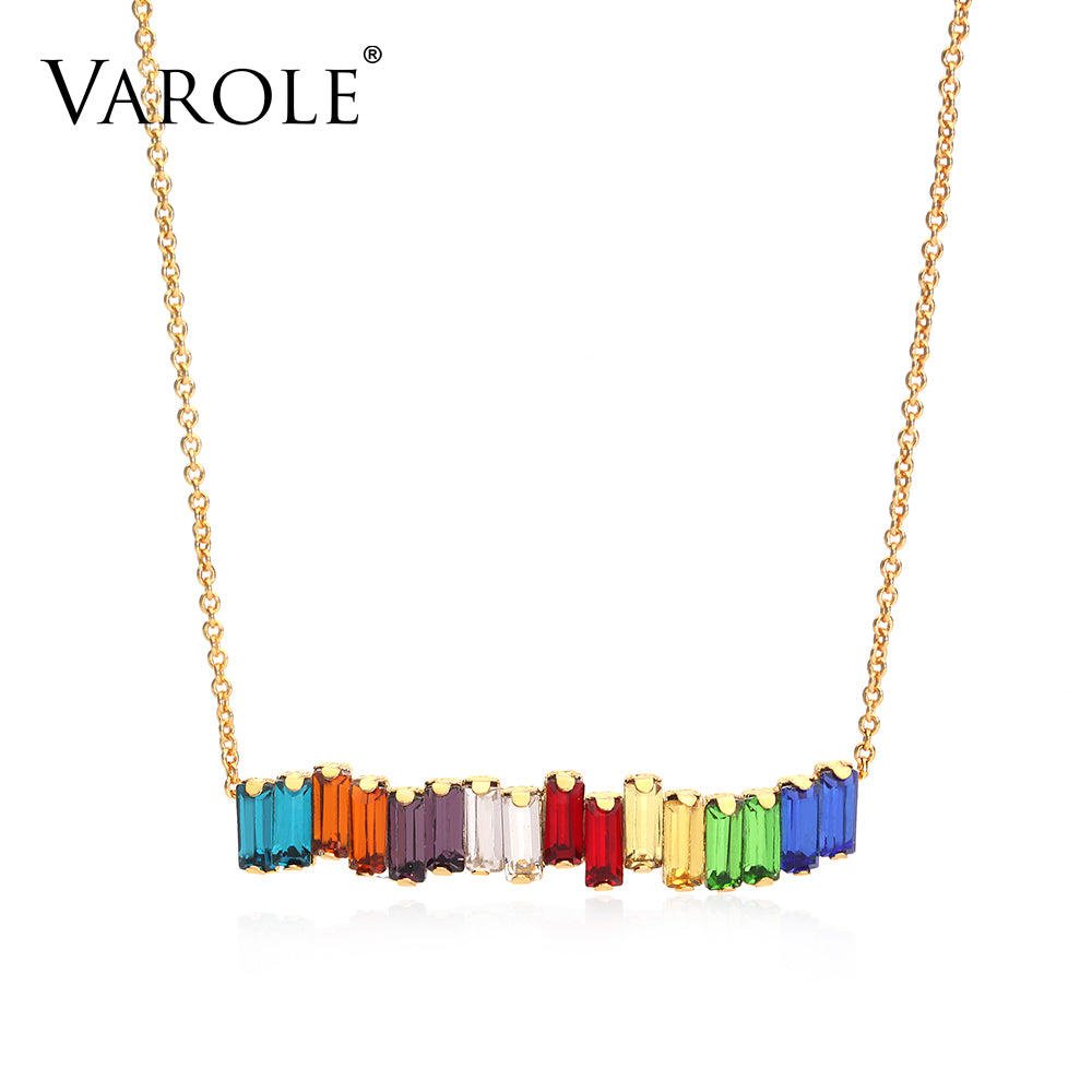 VAROLE 16in Colorful Crystal Choker Chain Necklace For Women Gold Color Statement Holiday Jewelry Collares