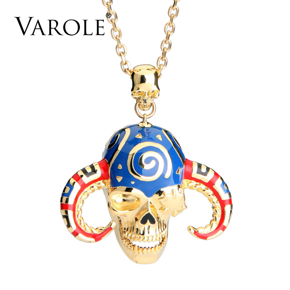 VAROLE colorful 3D Enamel Skeleton Necklaces & Pendants Collares Necklace Women Enamel skull Vintage Choker Statement Necklace