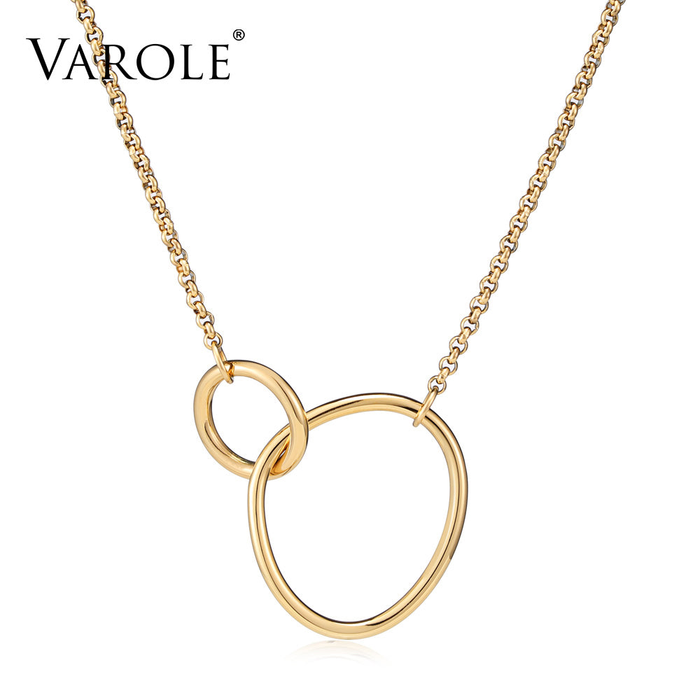 VAROLE Mother&#039;s Gift Hand in Hand Choker Necklaces For Women Gold Color Curved Double Ring Pendant Necklace Fashion Jewelry