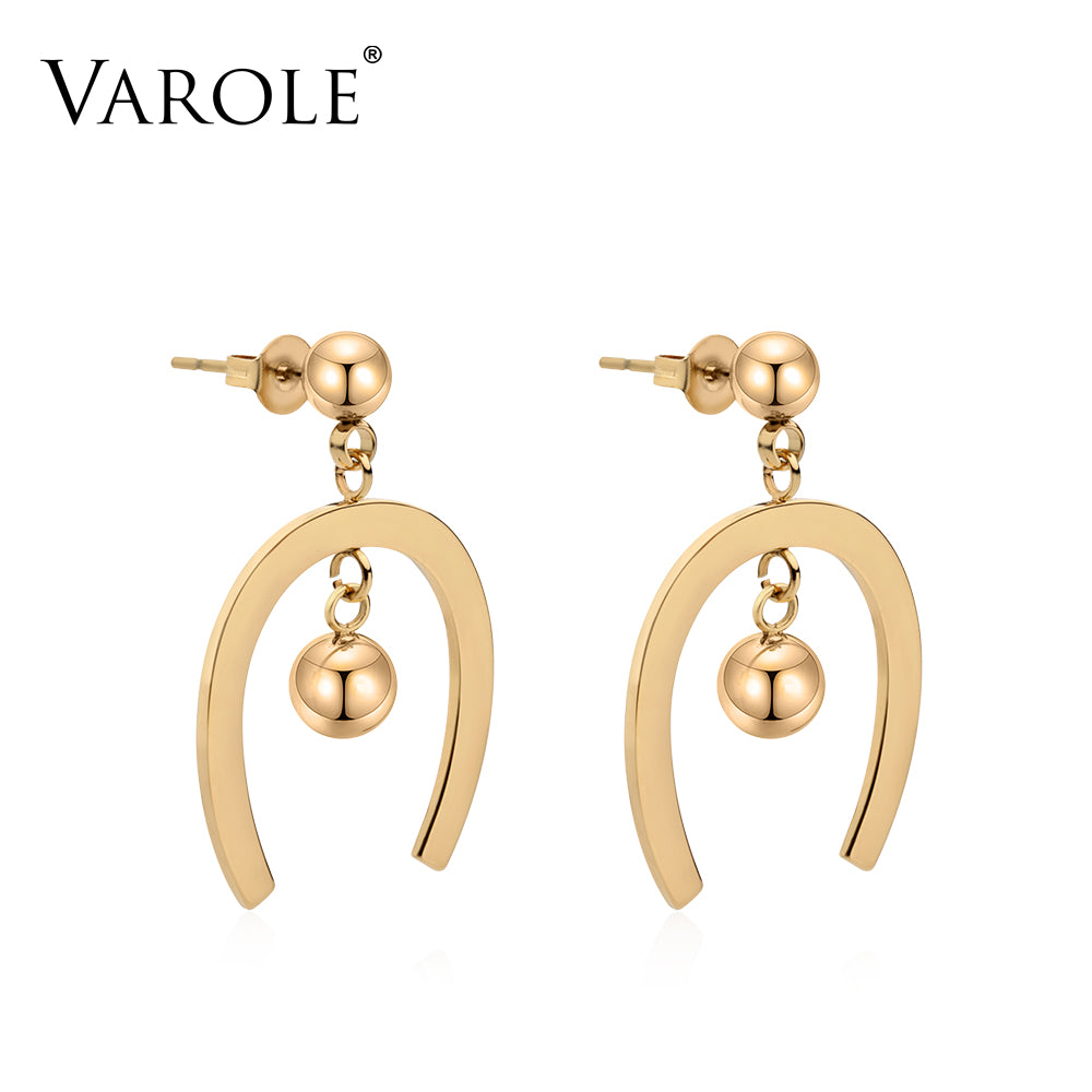 Varole Korean Simple Style Gold Stainless Steel Earrings For Women New hoops ball earrings jewelry wholesale