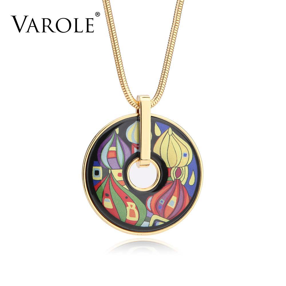 VAROLE new Bohemia Classic Jewelry Necklace for Women Choker Collares Bijoux Femme Snake Chain Vintage Style Painted Pendants