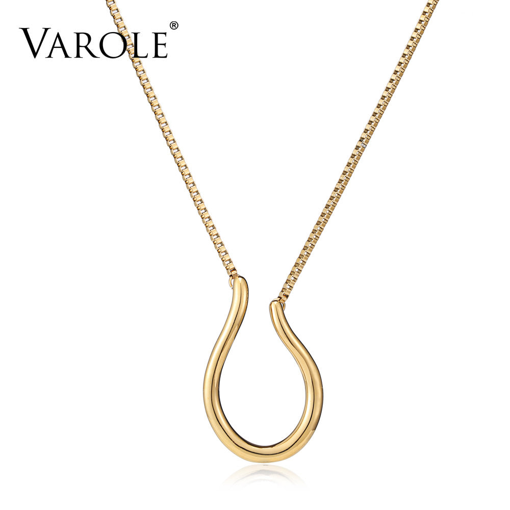 VAROLE Water Drop Curve Chain Choker Necklaces For Women Gold Color Pendant Necklace Fashion Jewelry Collares
