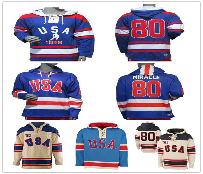 Custom Team Usa 1980 Miracle On Retro Hockey Hoody Jerseys Any Name Any Number Stitched Hoodies Sports Sweater Size S-3XL