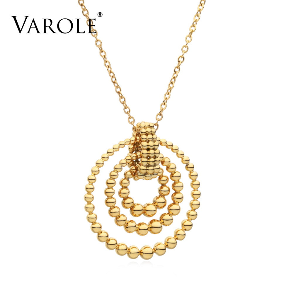 VAROLE Movable Round Bead Pendant Necklace Women Gold Color Cute Choker Long Chain Adjustable Necklace Fashion Femme Jewelry