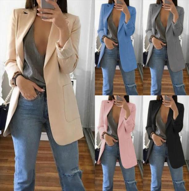 2020 Casual Blazer Womens Fashion Solid Buttons Blazers Coats Office Ladies Collar Slim Coat For Female Outerwear Plus Size 5XL