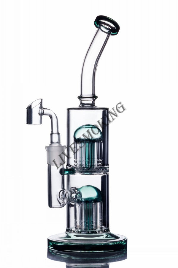 Green Double Arm Tree Perc Bong Water Water Bongs Hookah Bubblers Recycler Dab Rig Thick Base Glass Bongs with Banger