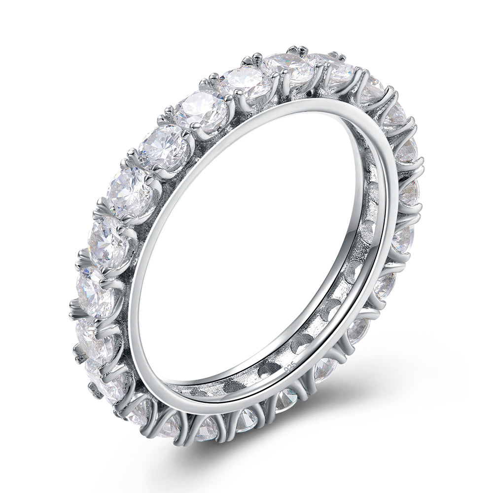 Real 925 Sterling silver rings Full 3mm Shiny Zirconia Wedding Jewelry Engagement Jewellery Eternity Promise Tennis Ring