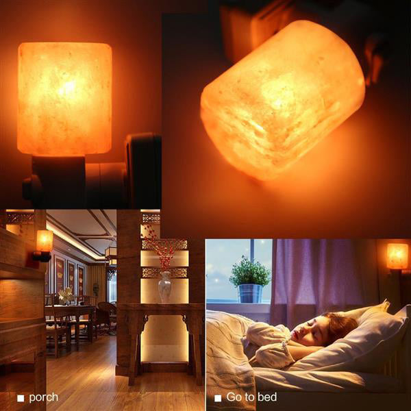Newest Design Exquisite Cylinder Natural Rock Salt Himalaya Salt Lamp Air Purifier with Wood Base Amber Dimmable Night Lights